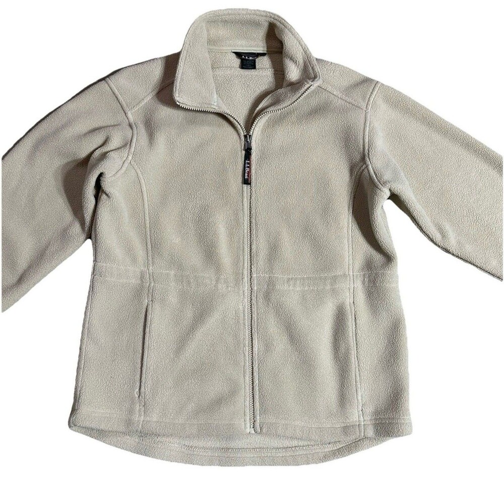 L.L. Bean Womens Fleece Jacket Cream Full-Zip Size SMALL PETITE Waist